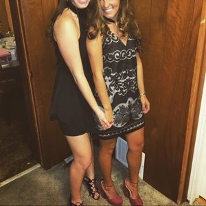Nude & black lace dress